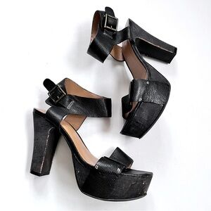 Nine West Vintage America Black Leather Platform High Heel Ankle Strap Sandal 8